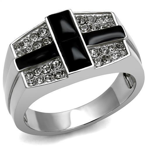 TK3117 - High polished (no plating) Stainless Steel Ring with Semi-Precious Agate in Jet