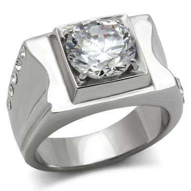 TK311 - High polished (no plating) Stainless Steel Ring with AAA Grade CZ  in Clear