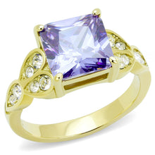 Load image into Gallery viewer, TK3125 - IP Gold(Ion Plating) Stainless Steel Ring with AAA Grade CZ  in Light Amethyst