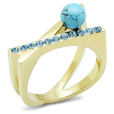 TK3130 - IP Gold(Ion Plating) Stainless Steel Ring with Synthetic Turquoise in Turquoise