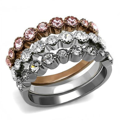 TK3136 - IP Light Black & IP Light coffee Stainless Steel Ring with Top Grade Crystal  in Multi Color