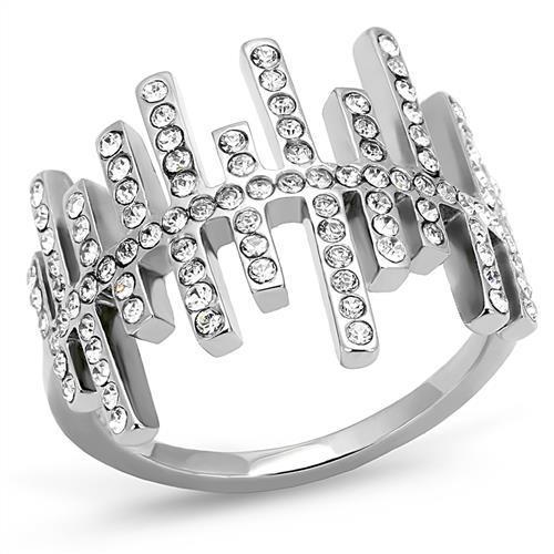TK3140 - High polished (no plating) Stainless Steel Ring with Top Grade Crystal  in Clear