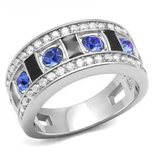 Load image into Gallery viewer, TK3141 - High polished (no plating) Stainless Steel Ring with Top Grade Crystal  in Sapphire