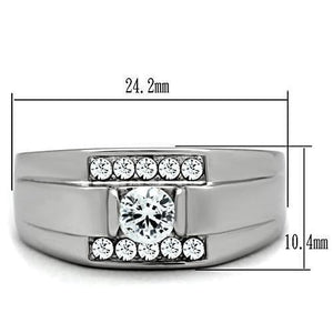 TK314 - High polished (no plating) Stainless Steel Ring with AAA Grade CZ  in Clear