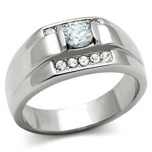 TK314 - High polished (no plating) Stainless Steel Ring with AAA Grade CZ  in Clear