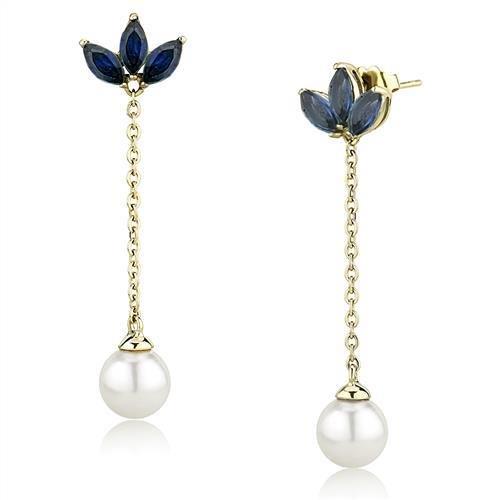 TK3150 - IP Gold(Ion Plating) Stainless Steel Earrings with Synthetic Pearl in White