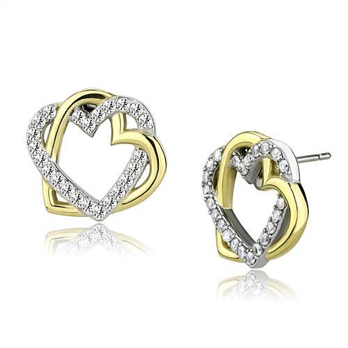 TK3153 - Two-Tone IP Gold (Ion Plating) Stainless Steel Earrings with AAA Grade CZ  in Clear