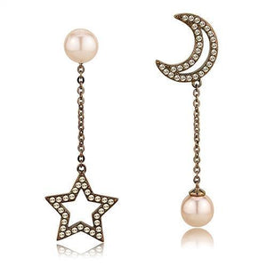 TK3155 - IP Coffee light Stainless Steel Earrings with Synthetic Pearl in Light Peach
