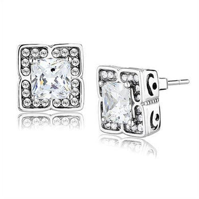 TK3157 - High polished (no plating) Stainless Steel Earrings with AAA Grade CZ  in Clear