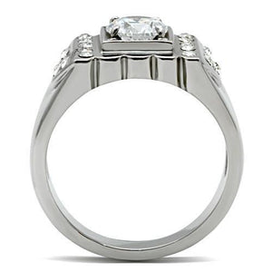 TK315 - High polished (no plating) Stainless Steel Ring with AAA Grade CZ  in Clear
