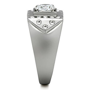 TK315 - High polished (no plating) Stainless Steel Ring with AAA Grade CZ  in Clear