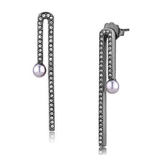 Load image into Gallery viewer, TK3161 - IP Light Black  (IP Gun) Stainless Steel Earrings with Synthetic Pearl in Light Amethyst