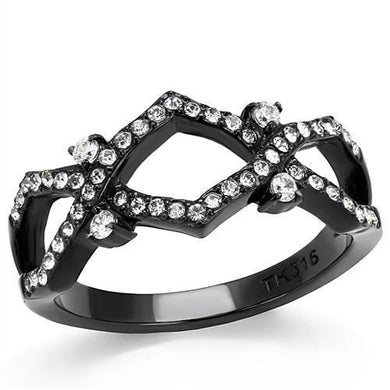 TK3165 - IP Black(Ion Plating) Stainless Steel Ring with AAA Grade CZ  in Clear