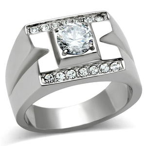 TK316 - High polished (no plating) Stainless Steel Ring with AAA Grade CZ  in Clear