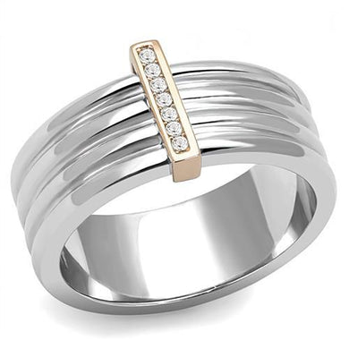 TK3176 - Two-Tone IP Rose Gold Stainless Steel Ring with Top Grade Crystal  in Clear