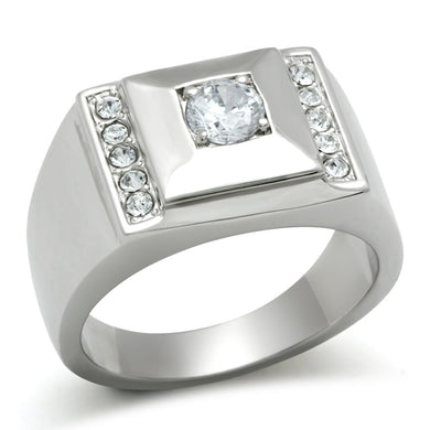 TK317 - High polished (no plating) Stainless Steel Ring with AAA Grade CZ  in Clear