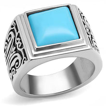Load image into Gallery viewer, TK3188 - High polished (no plating) Stainless Steel Ring with Synthetic Turquoise in Sea Blue