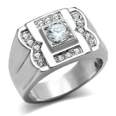 TK318 - High polished (no plating) Stainless Steel Ring with AAA Grade CZ  in Clear