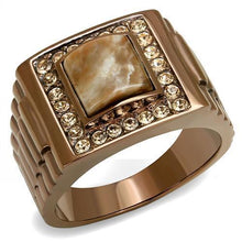Load image into Gallery viewer, TK3190 - IP Coffee light Stainless Steel Ring with Semi-Precious Rain Flower Stone in Brown