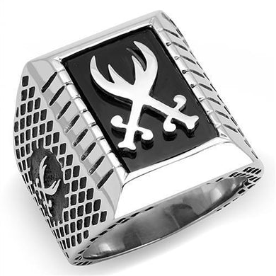 TK3191 - High polished (no plating) Stainless Steel Ring with Semi-Precious Onyx in Jet