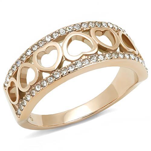 TK3194 - IP Rose Gold(Ion Plating) Stainless Steel Ring with Top Grade Crystal  in Clear