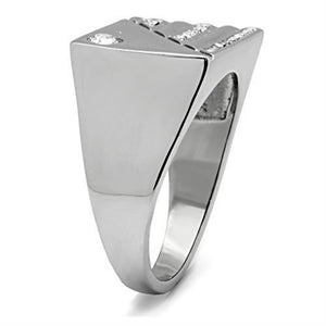 TK319 - High polished (no plating) Stainless Steel Ring with Top Grade Crystal  in Clear