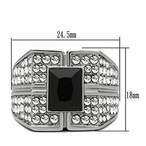 TK320 - High polished (no plating) Stainless Steel Ring with Synthetic Synthetic Glass in Jet