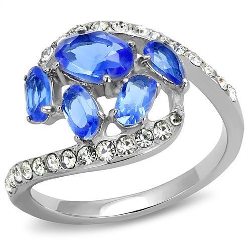 TK3211 - High polished (no plating) Stainless Steel Ring with Synthetic Synthetic Glass in Sapphire