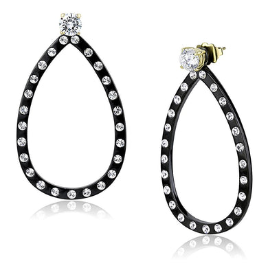 TK3215 - IP Gold+ IP Black (Ion Plating) Stainless Steel Earrings with AAA Grade CZ  in Clear