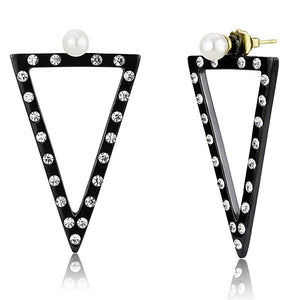 TK3216 - IP Gold+ IP Black (Ion Plating) Stainless Steel Earrings with Synthetic Pearl in White