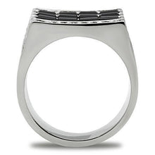 Load image into Gallery viewer, TK321 - High polished (no plating) Stainless Steel Ring with Top Grade Crystal  in Jet
