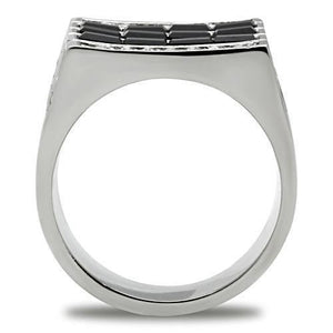TK321 - High polished (no plating) Stainless Steel Ring with Top Grade Crystal  in Jet