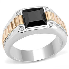 Load image into Gallery viewer, TK3227 - Two-Tone IP Rose Gold Stainless Steel Ring with Synthetic Onyx in Jet