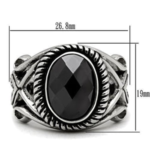 TK322 - High polished (no plating) Stainless Steel Ring with AAA Grade CZ  in Black Diamond