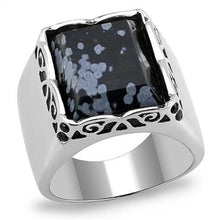 Load image into Gallery viewer, TK3230 - High polished (no plating) Stainless Steel Ring with Semi-Precious Snowflake Obsidian in Jet