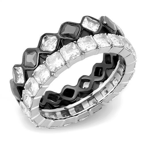 TK3231 - Two-Tone IP Black (Ion Plating) Stainless Steel Ring with AAA Grade CZ  in Black Diamond