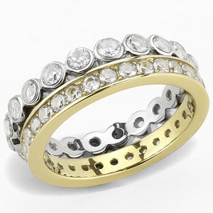 TK3232 - Two-Tone IP Gold (Ion Plating) Stainless Steel Ring with AAA Grade CZ  in Clear