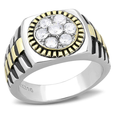 TK3240 - Two-Tone IP Gold (Ion Plating) Stainless Steel Ring with AAA Grade CZ  in Clear