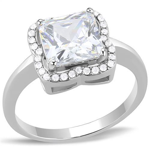 TK3242 - High polished (no plating) Stainless Steel Ring with AAA Grade CZ  in Clear