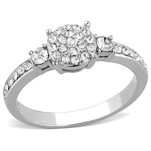 TK3248 High polished (no plating) Stainless Steel Ring with Top Grade Crystal in Clear