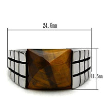 Load image into Gallery viewer, TK324 - High polished (no plating) Stainless Steel Ring with Semi-Precious Tiger Eye in Smoked Quartz