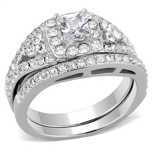 TK3253 - High polished (no plating) Stainless Steel Ring with AAA Grade CZ  in Clear