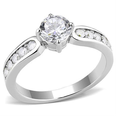 TK3256 - High polished (no plating) Stainless Steel Ring with AAA Grade CZ  in Clear