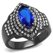 Load image into Gallery viewer, TK3258 - IP Light Black  (IP Gun) Stainless Steel Ring with Synthetic Synthetic Glass in Sapphire
