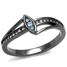 Load image into Gallery viewer, TK3260 - IP Light Black  (IP Gun) Stainless Steel Ring with Top Grade Crystal  in Sea Blue