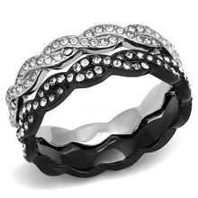 Load image into Gallery viewer, TK3265 - Two-Tone IP Black (Ion Plating) Stainless Steel Ring with Top Grade Crystal  in Clear