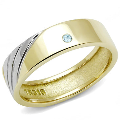 TK3267 - Two-Tone IP Gold (Ion Plating) Stainless Steel Ring with Top Grade Crystal  in Sea Blue
