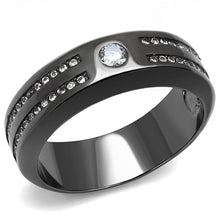 Load image into Gallery viewer, TK3275 - IP Light Black  (IP Gun) Stainless Steel Ring with AAA Grade CZ  in Clear