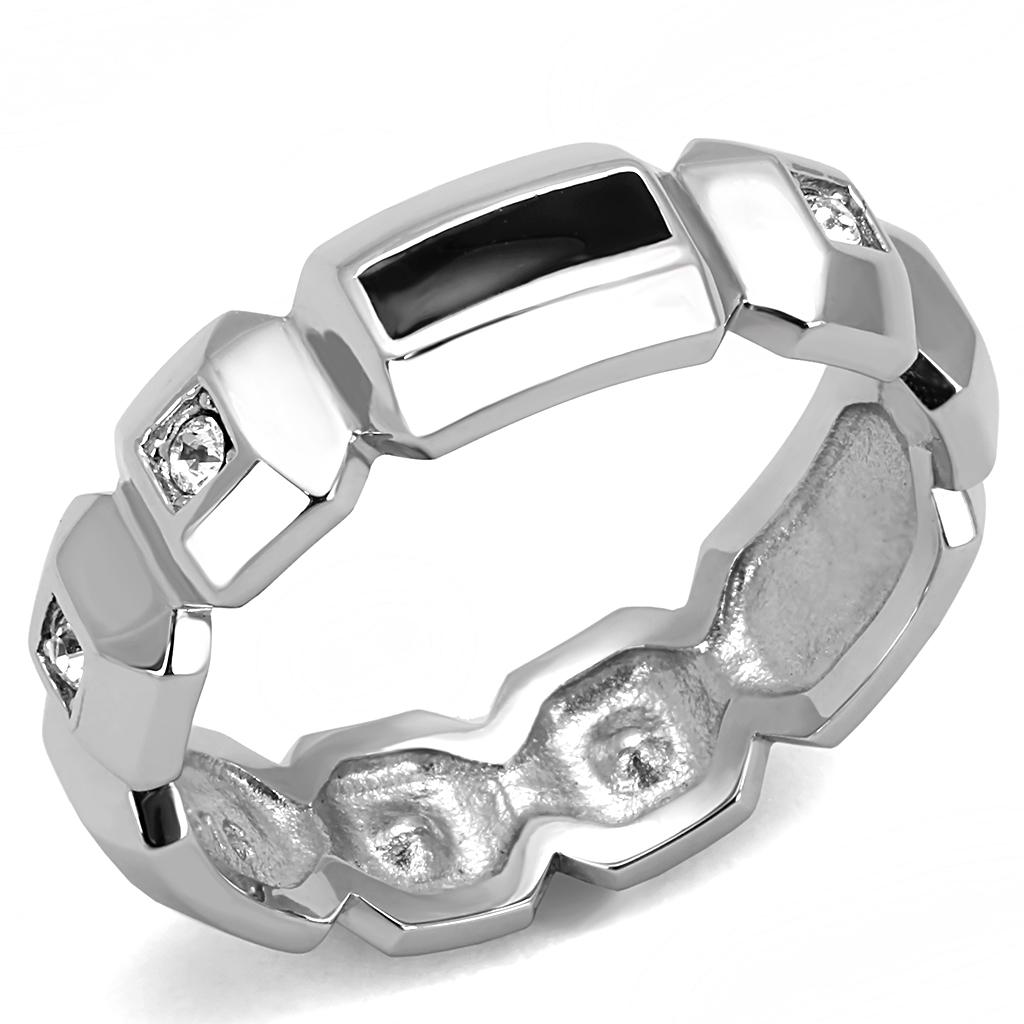 TK3281 - High polished (no plating) Stainless Steel Ring with Top Grade Crystal  in Clear