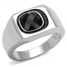 Load image into Gallery viewer, TK3283 - High polished (no plating) Stainless Steel Ring with Synthetic Synthetic Glass in Jet